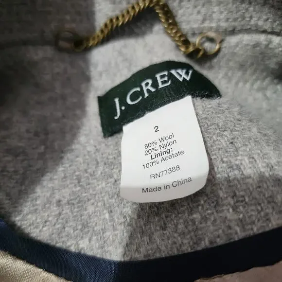 J.Crew Wool Blend Double-Breasted Coat Sz 2 – Gray Long Winter Jacket w/ Belt - Picture 10 of 11